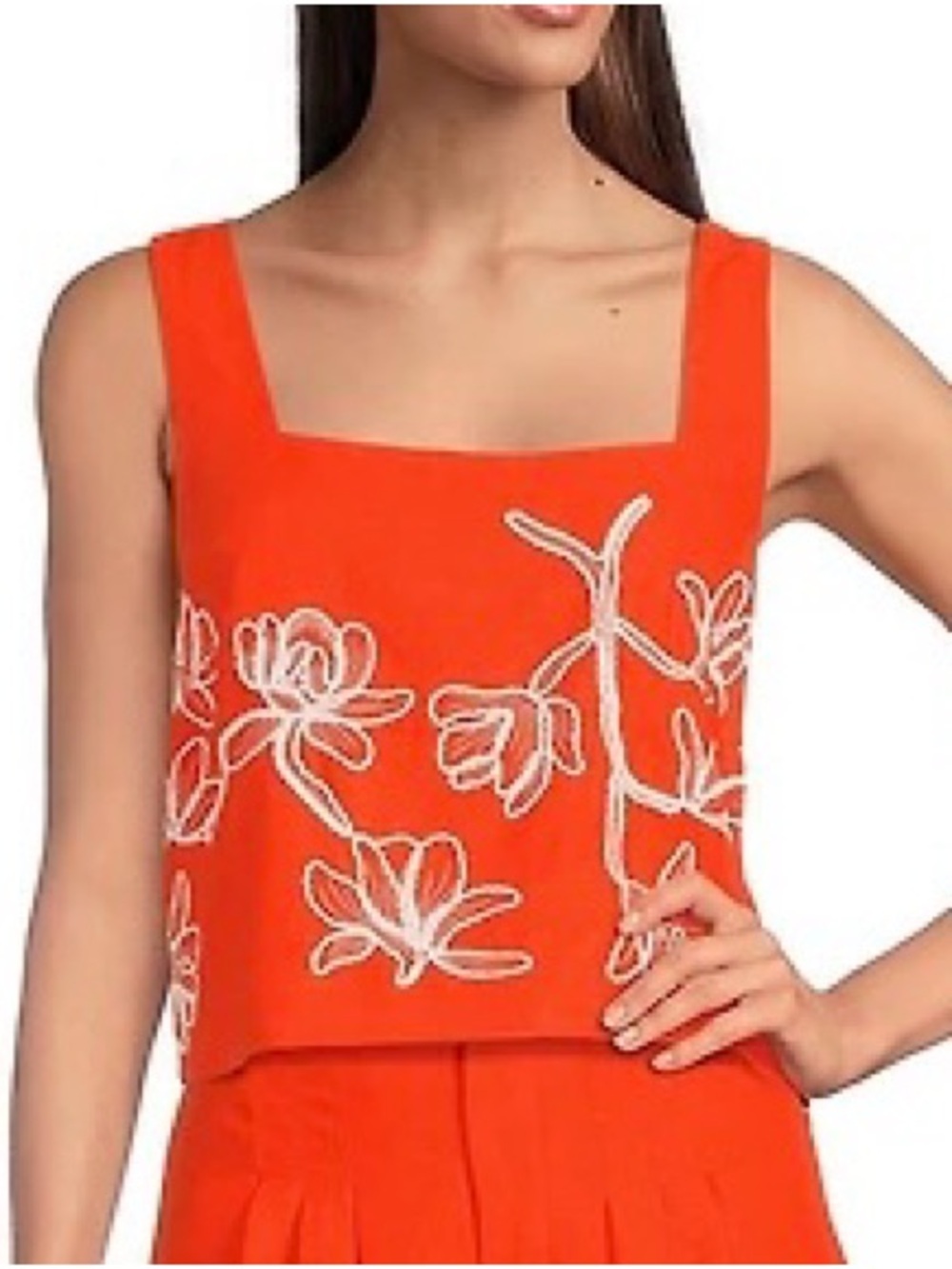 Alex Marie Bright Orange Floral Embroidered Square Neck Cami